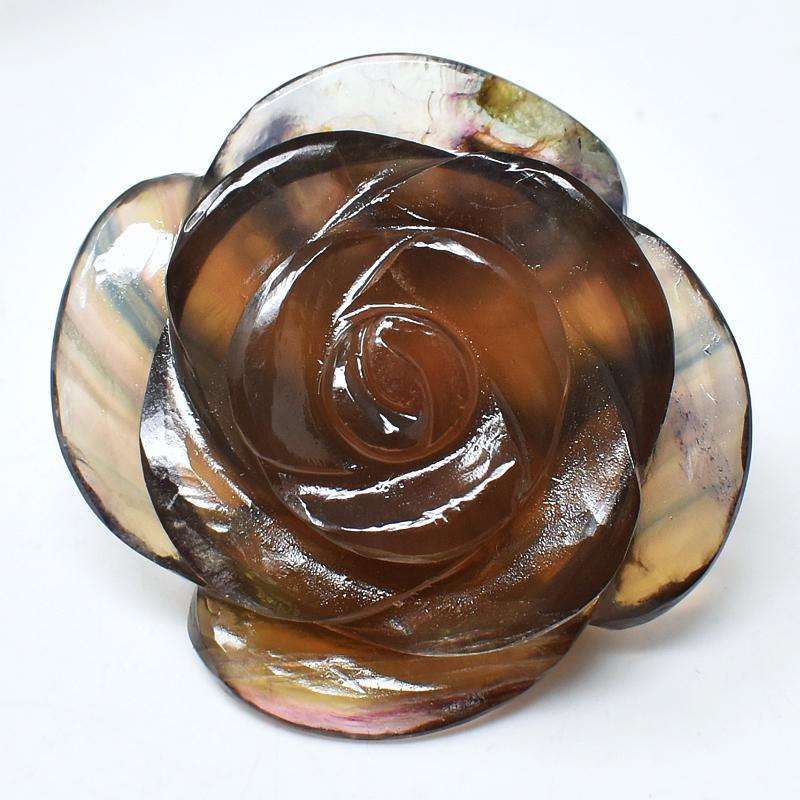 gemsmore:Detailed Carved Multicolor Fluorite Rose