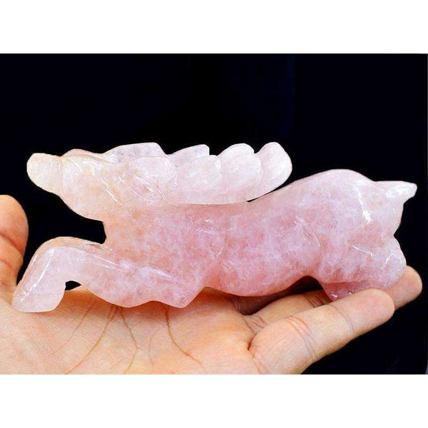 gemsmore:Detailed Carved Pink Rose Quartz Reindeer