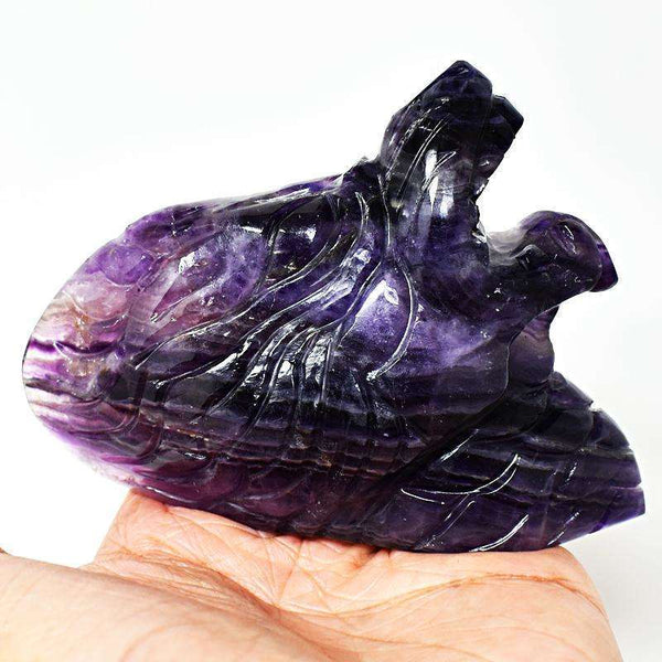 gemsmore:Detailed Carved Purple Fluorite Roaring Wolf Head
