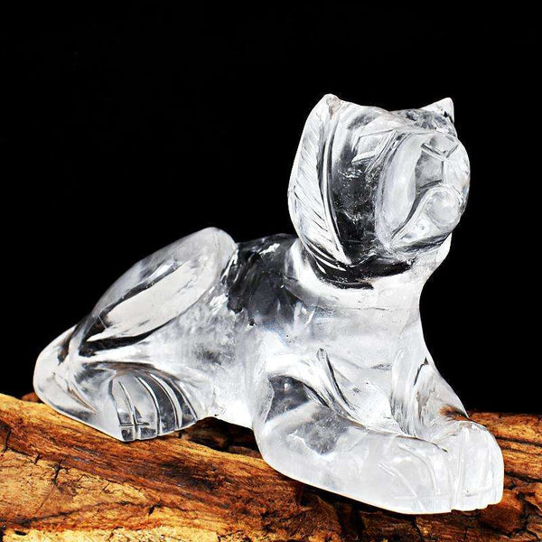 gemsmore:Detailed Carved White Quartz Gemstone Dog