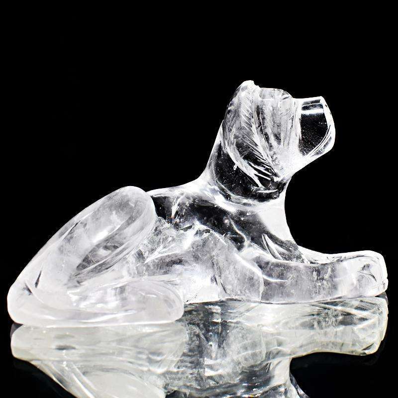 gemsmore:Detailed Carved White Quartz Gemstone Dog