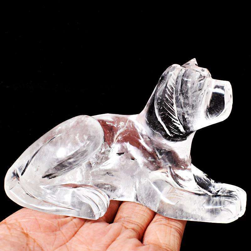 gemsmore:Detailed Carved White Quartz Gemstone Dog