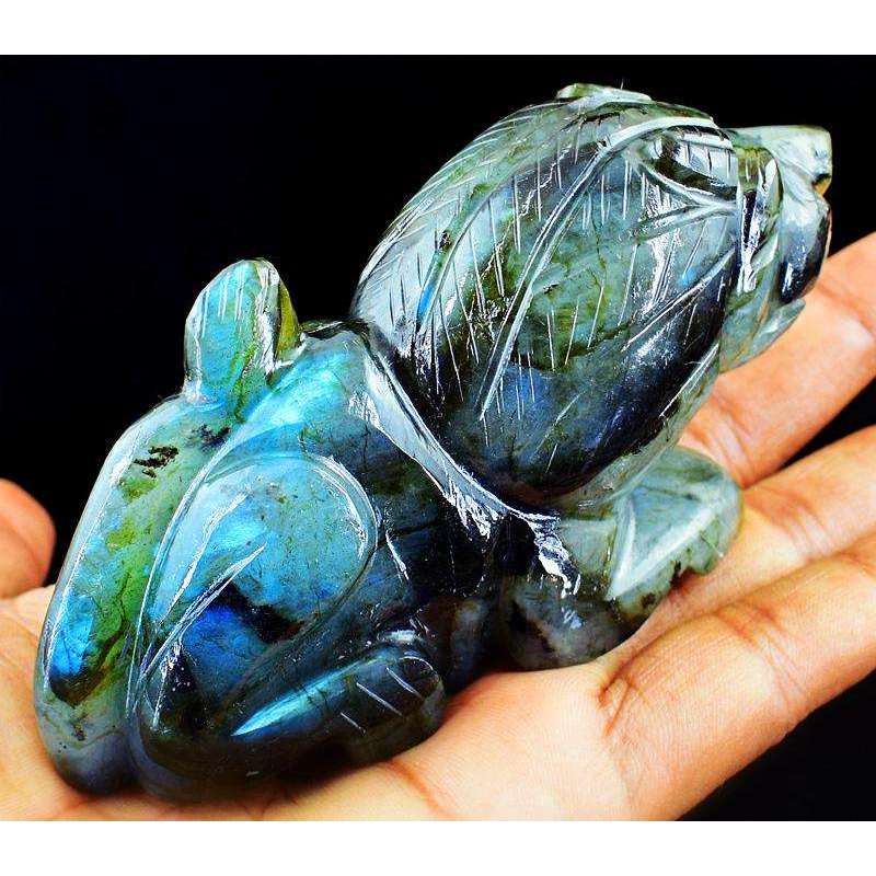 gemsmore:Detailed Hand Carved Blue Flash Labradorite Lion