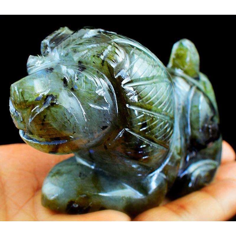 gemsmore:Detailed Hand Carved Blue Flash Labradorite Lion