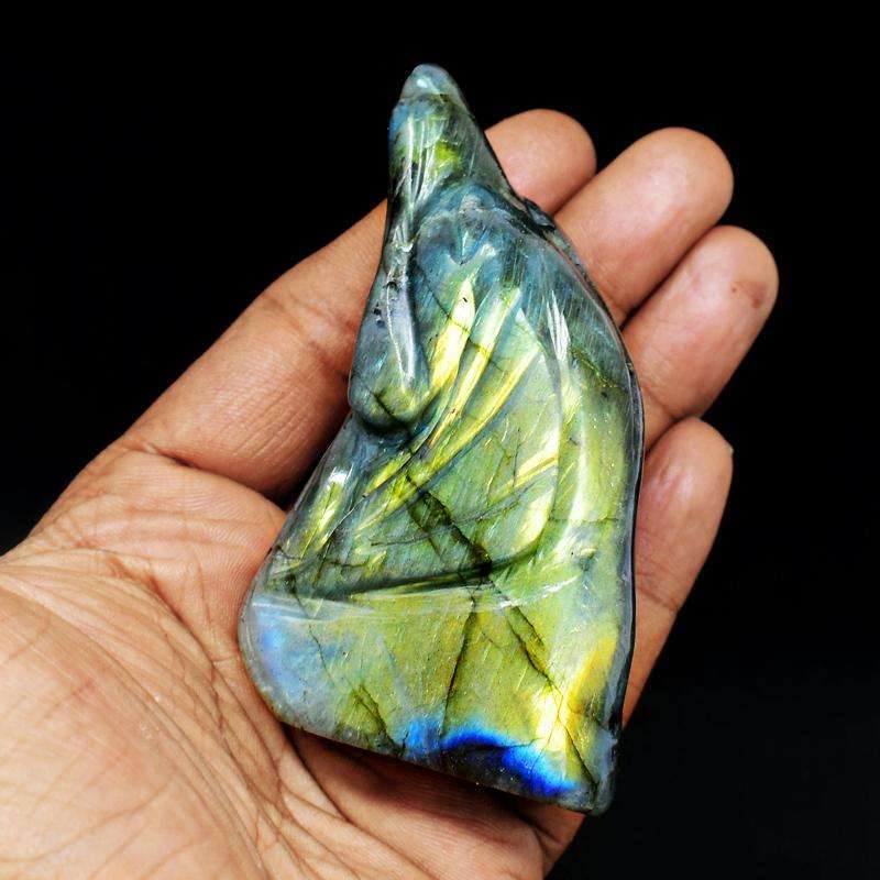 gemsmore:Detailed Hand Carved Dog Amazing Flash Labradorite Head
