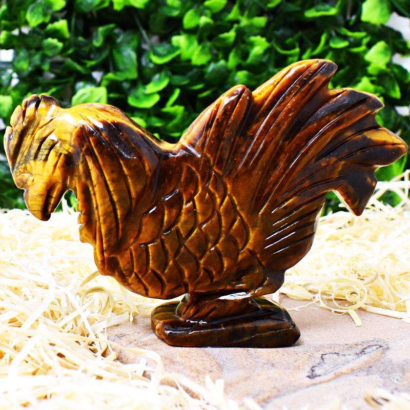 gemsmore:Detailed Hand Carved Golden Tiger Eye Hen