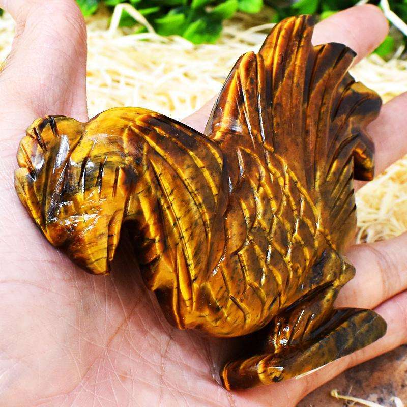 gemsmore:Detailed Hand Carved Golden Tiger Eye Hen