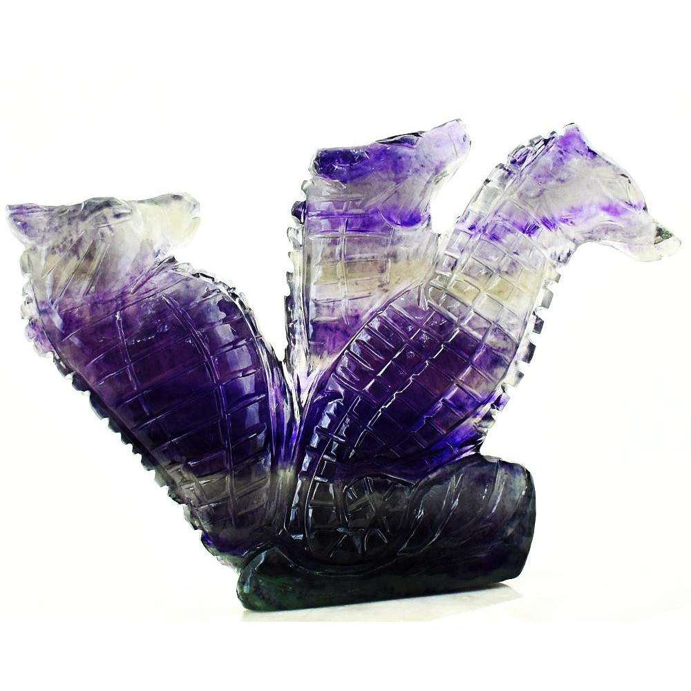 gemsmore:Detailed Hand Carved Multicolor Fluorite Triplet Seahorse