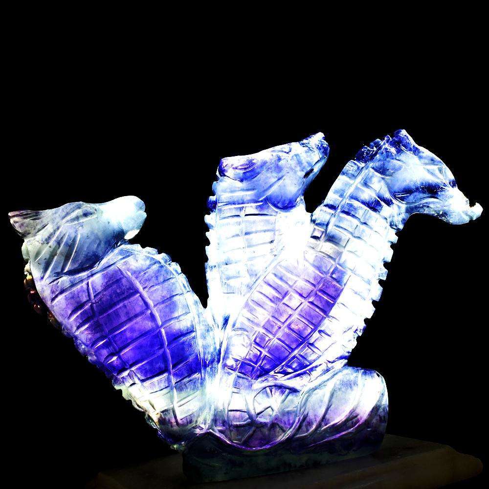 gemsmore:Detailed Hand Carved Multicolor Fluorite Triplet Seahorse