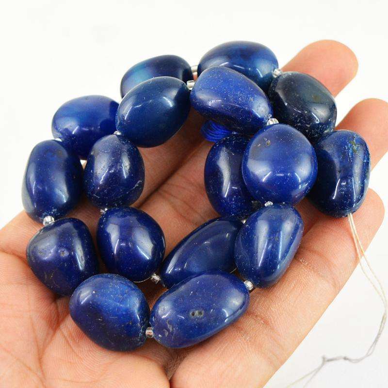 gemsmore:Drilled Blue Onyx Beads Strand Natural Untreated