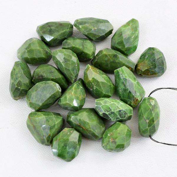 gemsmore:Drilled Green Jasper Faceted Beads Lot - Natural Untreated