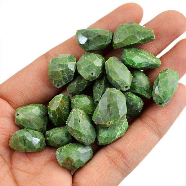 gemsmore:Drilled Green Jasper Faceted Beads Lot - Natural Untreated