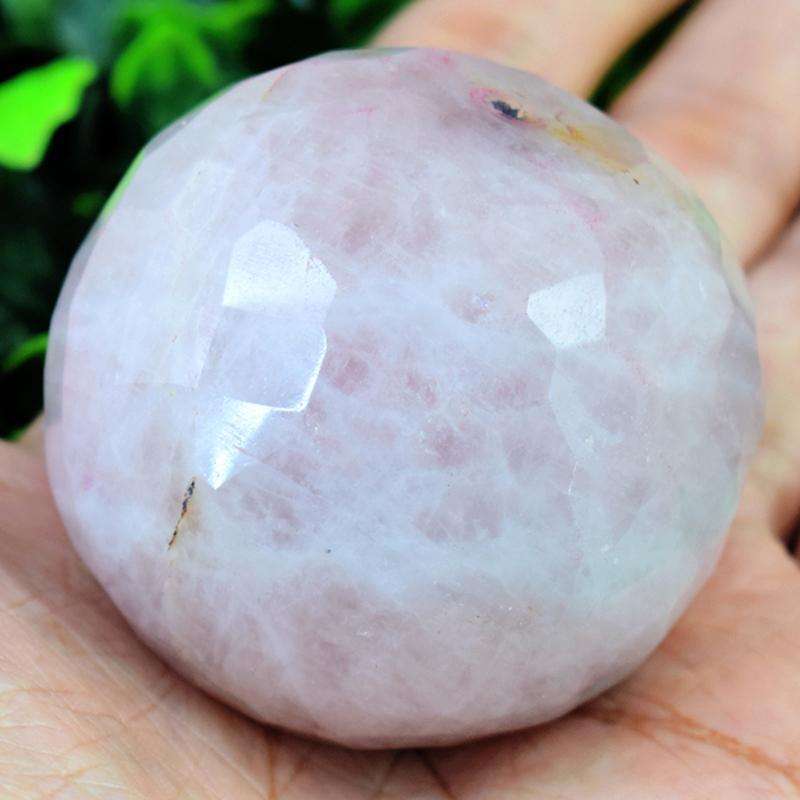 gemsmore:Drilled Pink Rose Quartz Faceted Carved Healing Ball