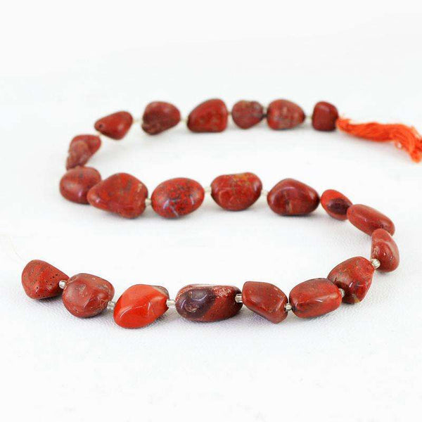 gemsmore:Drilled Red Jasper Beads Strand Natural Untreated