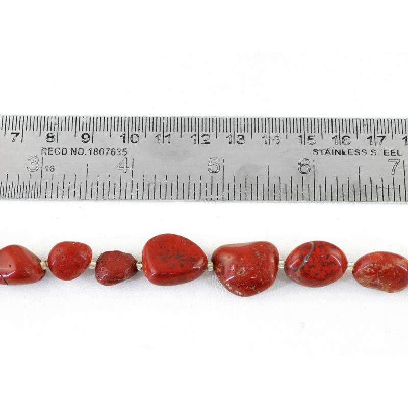 gemsmore:Drilled Red Jasper Beads Strand Natural Untreated