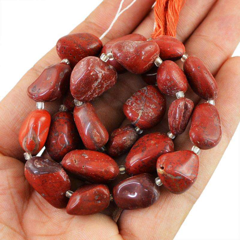 gemsmore:Drilled Red Jasper Beads Strand Natural Untreated
