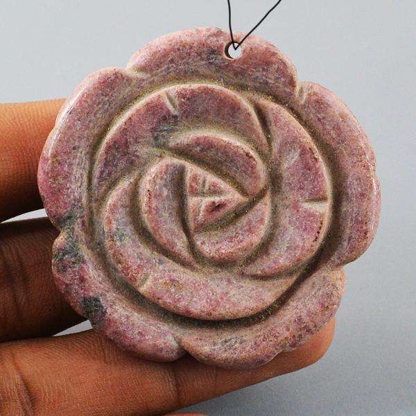 gemsmore:Drilled Rhodonite Carved Rose Flower Gemstone