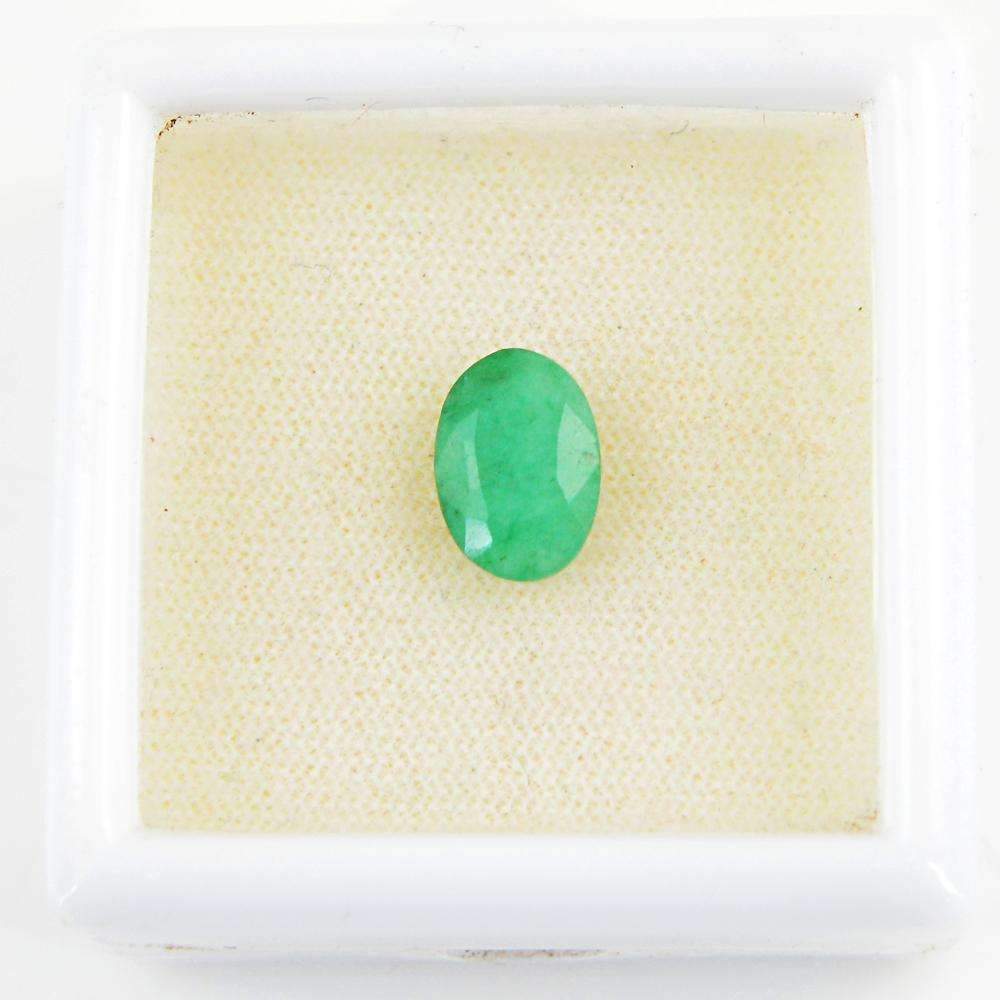 gemsmore:Earth Mined Green Emerald Gemstone Faceted Oval Shape