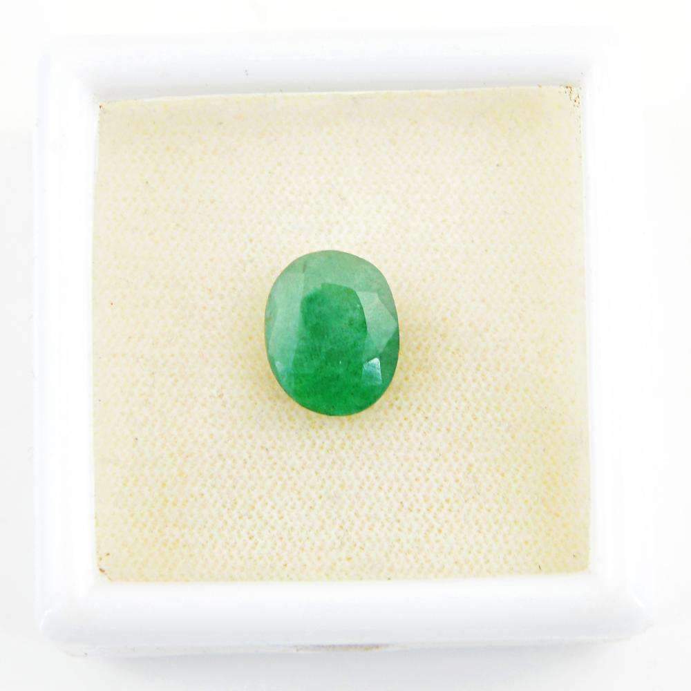 gemsmore:Earth Mined Green Emerald Gemstone Faceted Oval Shape