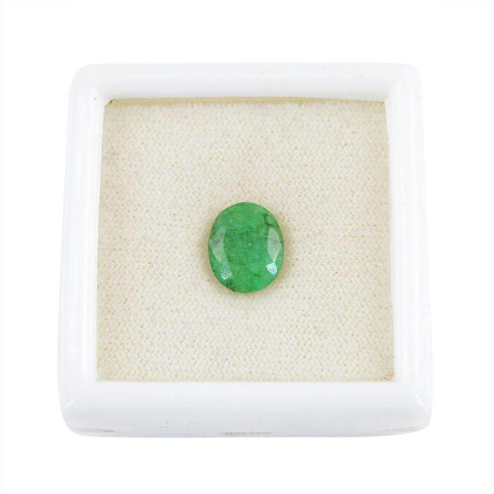 gemsmore:Earth Mined Green Emerald Gemstone Faceted Oval Shape
