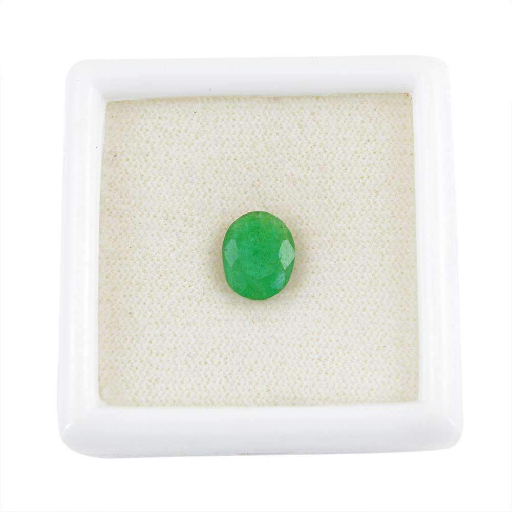 gemsmore:Earth Mined Green Emerald Gemstone Faceted Oval Shape