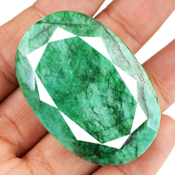 gemsmore:Earth Mined Green Emerald Oval Shape Faceted Gemstone