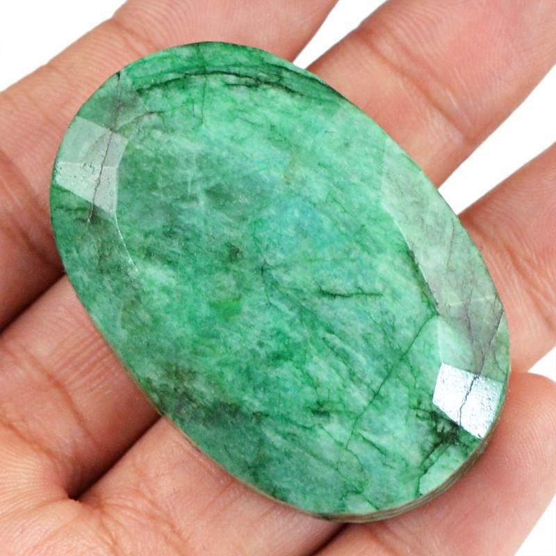 gemsmore:Earth Mined Green Emerald Oval Shape Faceted Gemstone