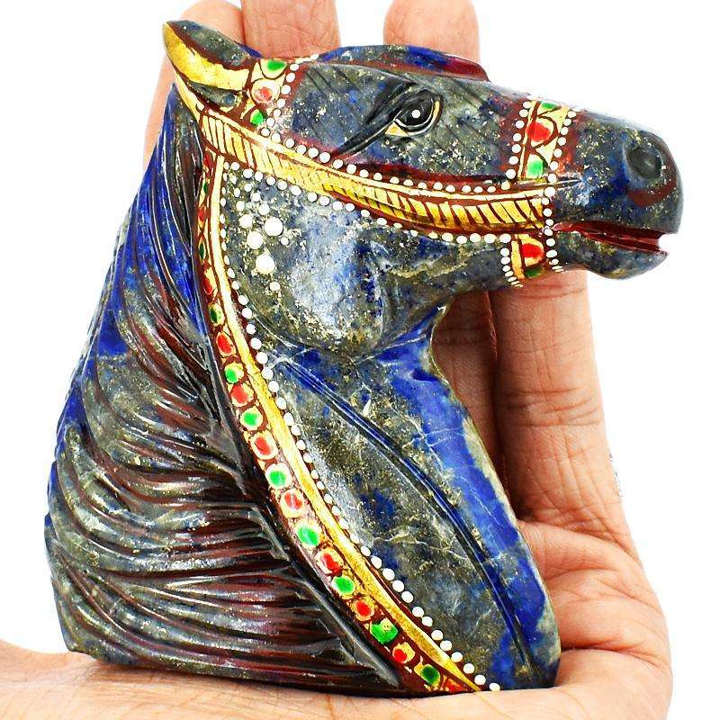 gemsmore:Enamel Painted Blue Lapis Lazuli Hand Carved Horse Head