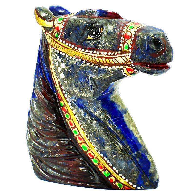 gemsmore:Enamel Painted Blue Lapis Lazuli Hand Carved Horse Head