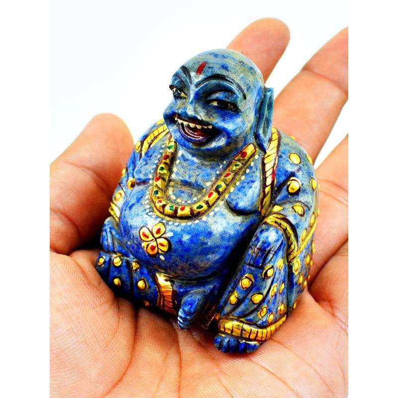 gemsmore:Enamel Painted Blue Lapis Lazuli Hand Carved Laughing Buddha