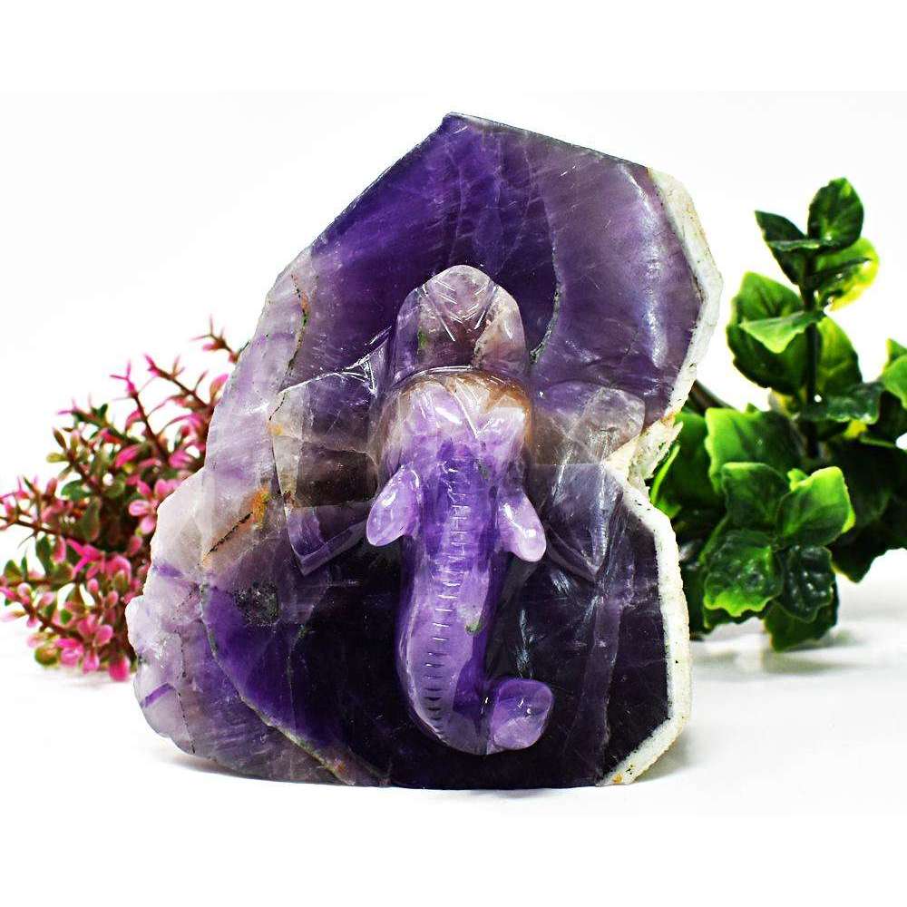 gemsmore:Engraved Amethyst Chiastolite Carved Lord Ganesha Rock