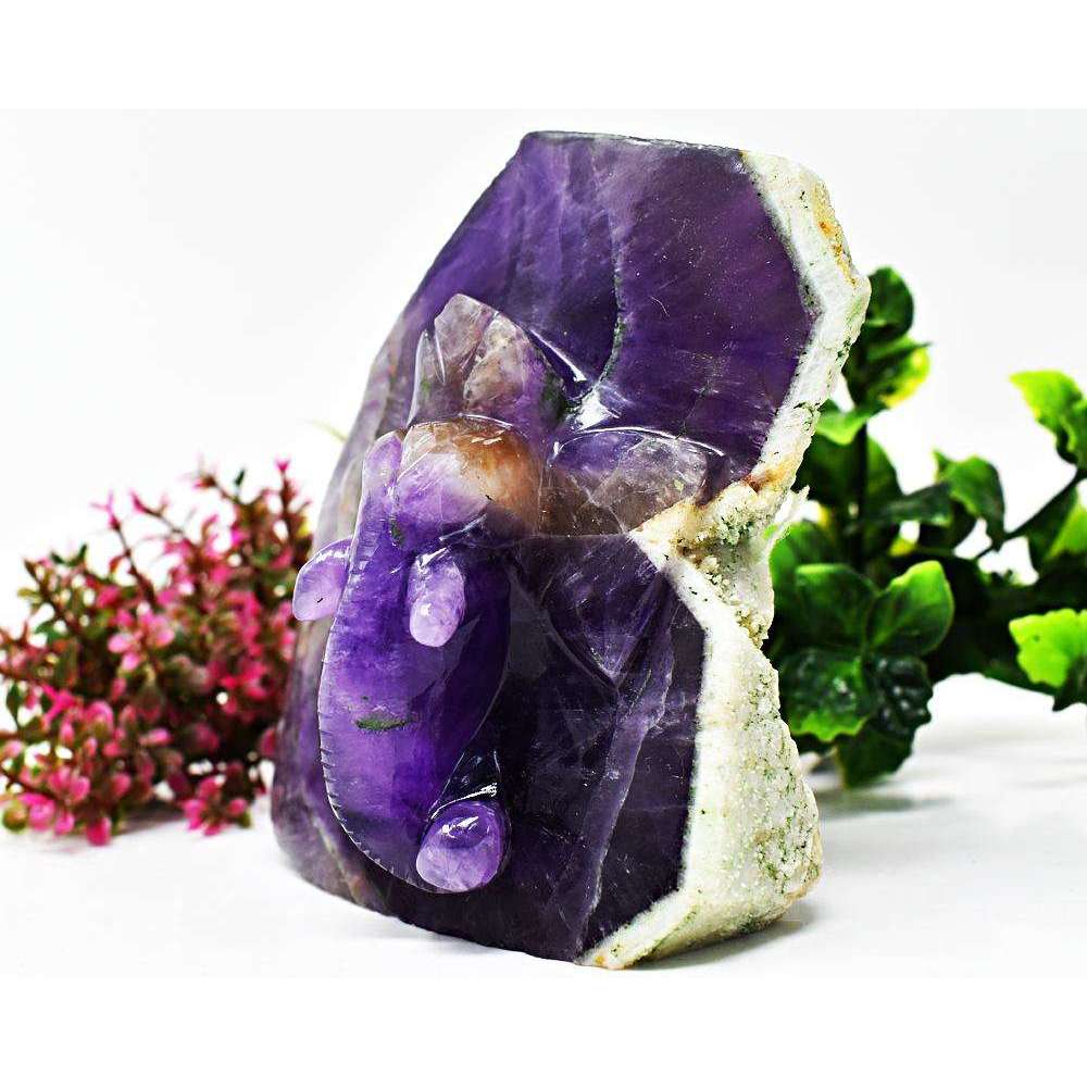 gemsmore:Engraved Amethyst Chiastolite Carved Lord Ganesha Rock