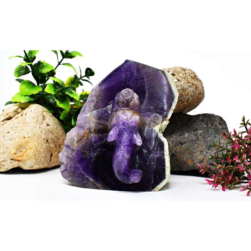 gemsmore:Engraved Amethyst Chiastolite Carved Lord Ganesha Rock