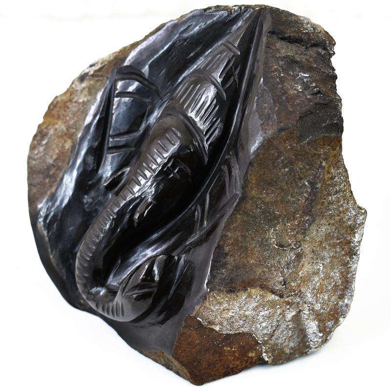 gemsmore:Engraved Black Spinel Carved Lord Ganesha Rock