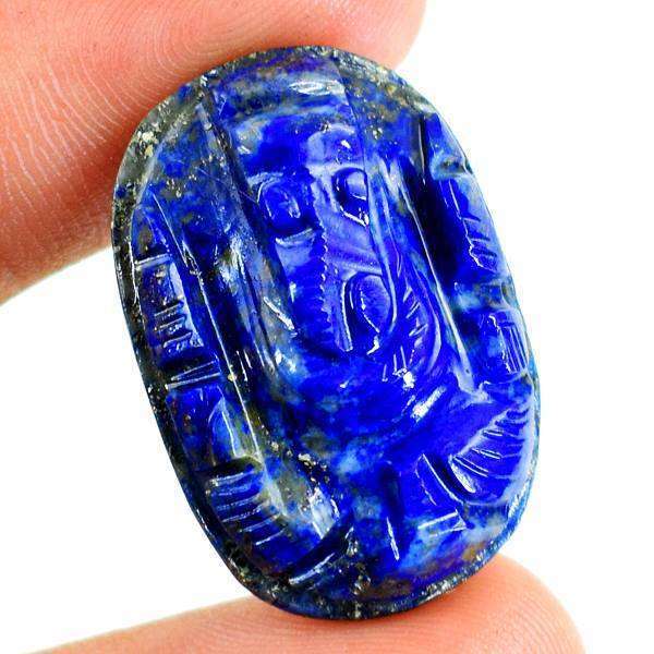gemsmore:Engraved Blue Lapis Lazuli Hand Carved Ganesha Gem