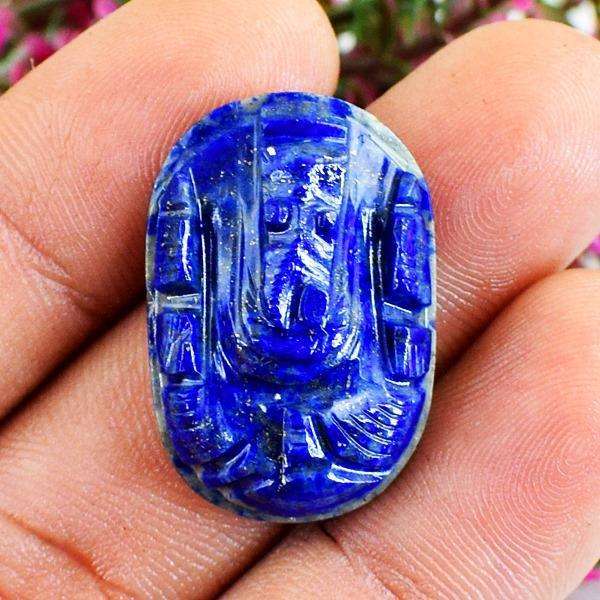 gemsmore:Engraved Blue Lapis Lazuli Hand Carved Ganesha Gemstone