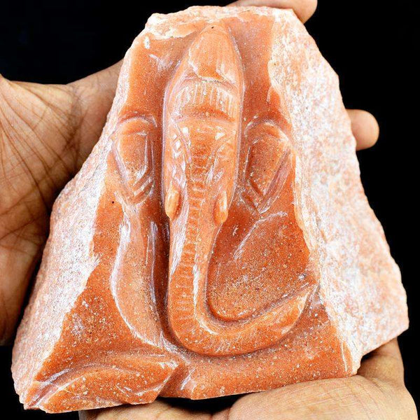 gemsmore:Engraved Orange Aventurine Carved Lord Ganesha Rock