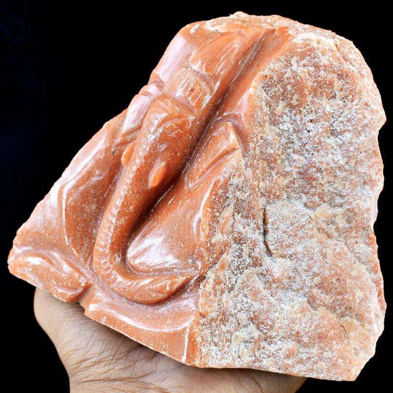 gemsmore:Engraved Orange Aventurine Carved Lord Ganesha Rock