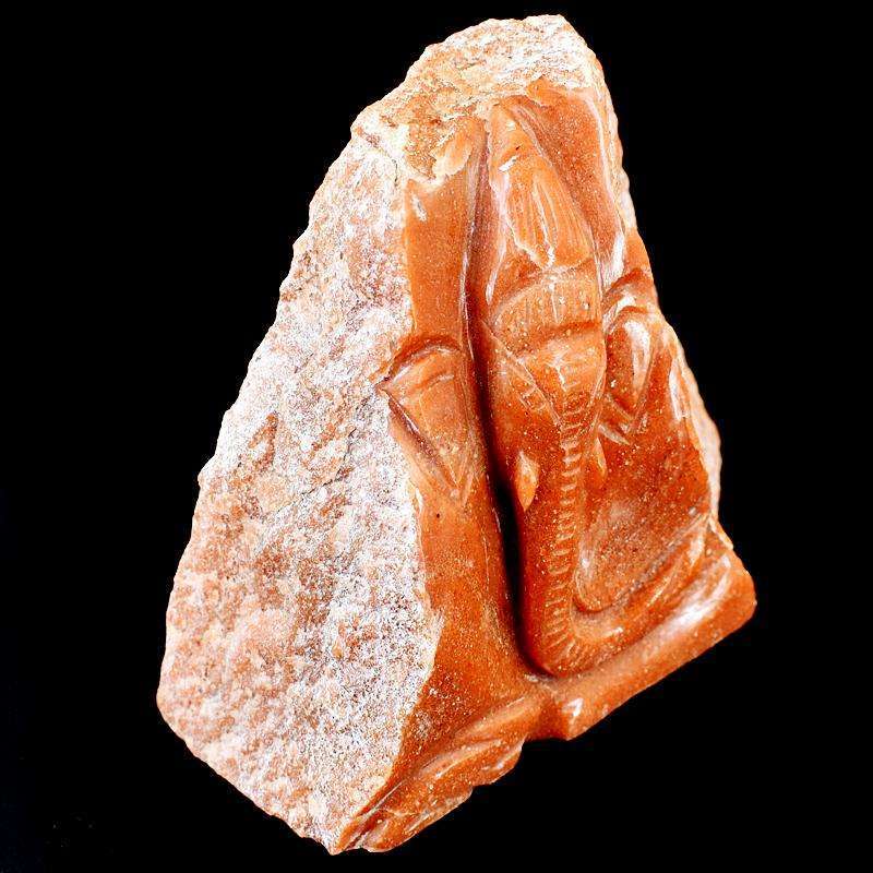 gemsmore:Engraved Orange Aventurine Carved Lord Ganesha Rock