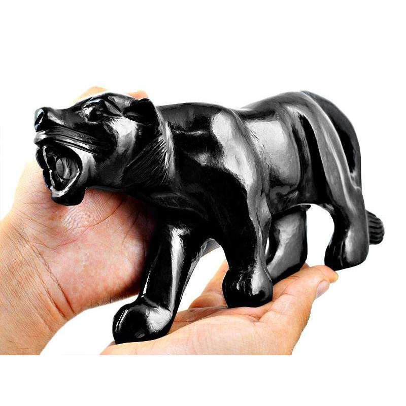 gemsmore:Exclsuive Black Spinel Hand Carved Roaring Black Panther