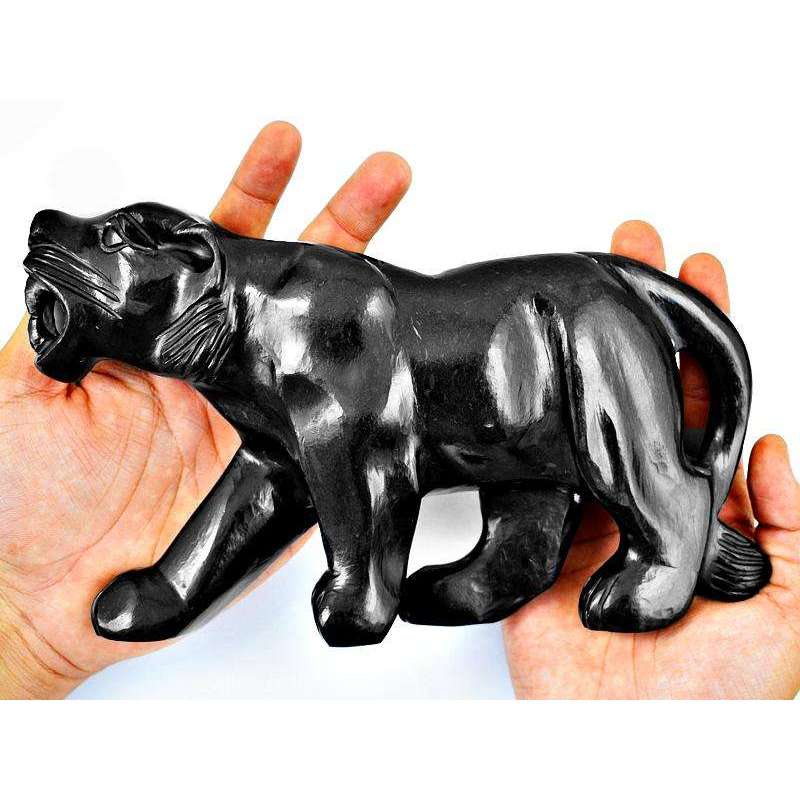 gemsmore:Exclsuive Black Spinel Hand Carved Roaring Black Panther