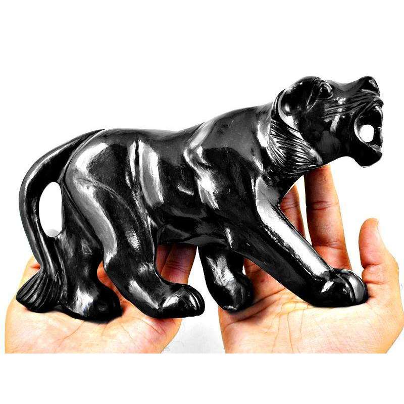 gemsmore:Exclsuive Black Spinel Hand Carved Roaring Black Panther