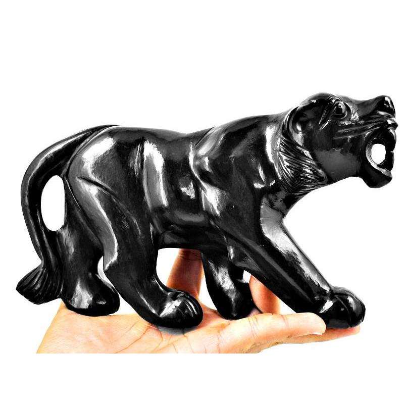 gemsmore:Exclsuive Black Spinel Hand Carved Roaring Black Panther