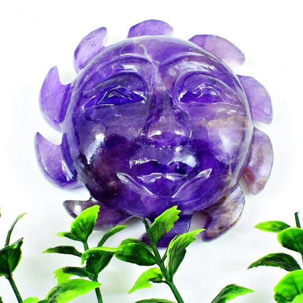 gemsmore:Exclsuive Purple Amethyst Carved Sun Face