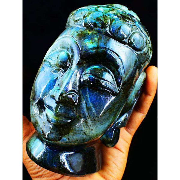 gemsmore:Excluisve Amazing Flash Labradorite Hand Carved Lord Buddha Head