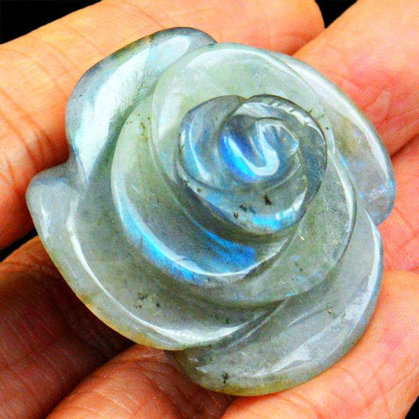 gemsmore:Excluisve Blue Flash Labradorite Hand Carved Rose
