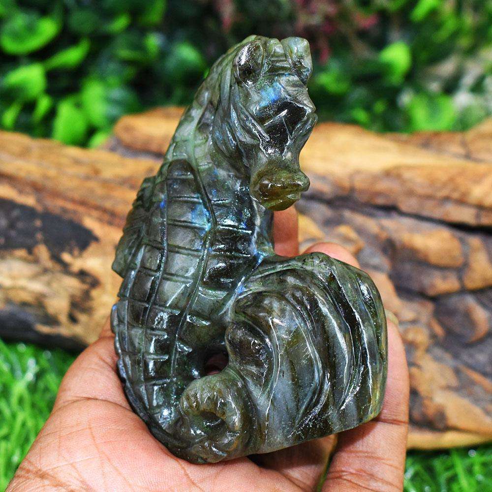 gemsmore:Excluive Labradorite Hand Carved Genuine Crystal Gemstone Carving Sea Horse