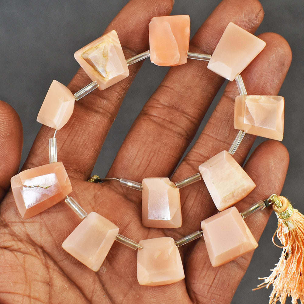 gemsmore:Exclusive 104 Cts 09 Inches Genuine Peach Moonstone Faceted Beads Strand