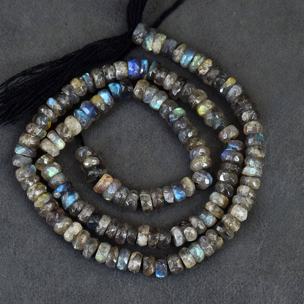 gemsmore:Exclusive 72 Carats 14 Inches Genuine Amazing Flash Labradorite Faceted Beads Strand