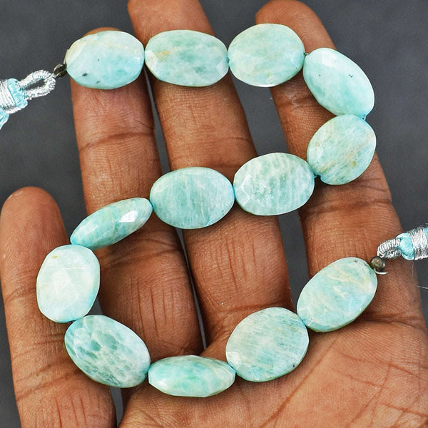 gemsmore:Exclusive 91 Cts  Genuine Amazonite Faceted Beads Strand Of 08 Inches